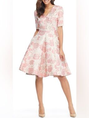 Gal Meets Glam Adair Pink Passion Rose Jacquard Fit & Flare Dress
